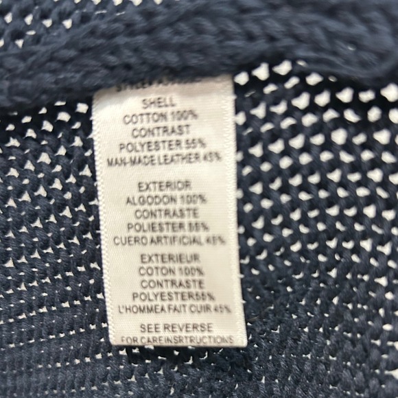 ARYN K Womens Navy Blue Knit Cardigan Faux Leather Sleeve Shawl Collar Size‎ L - Picture 5 of 6